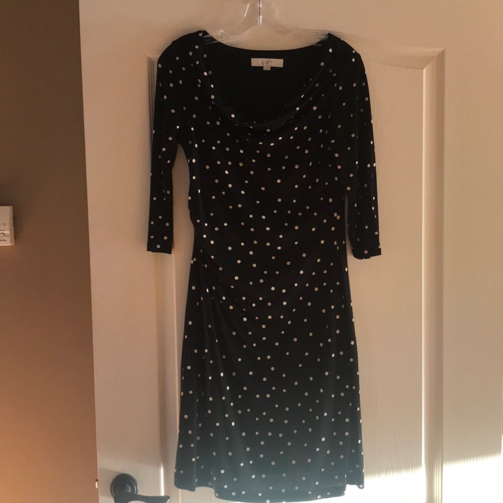 Loft Black and Cream Polka Dress